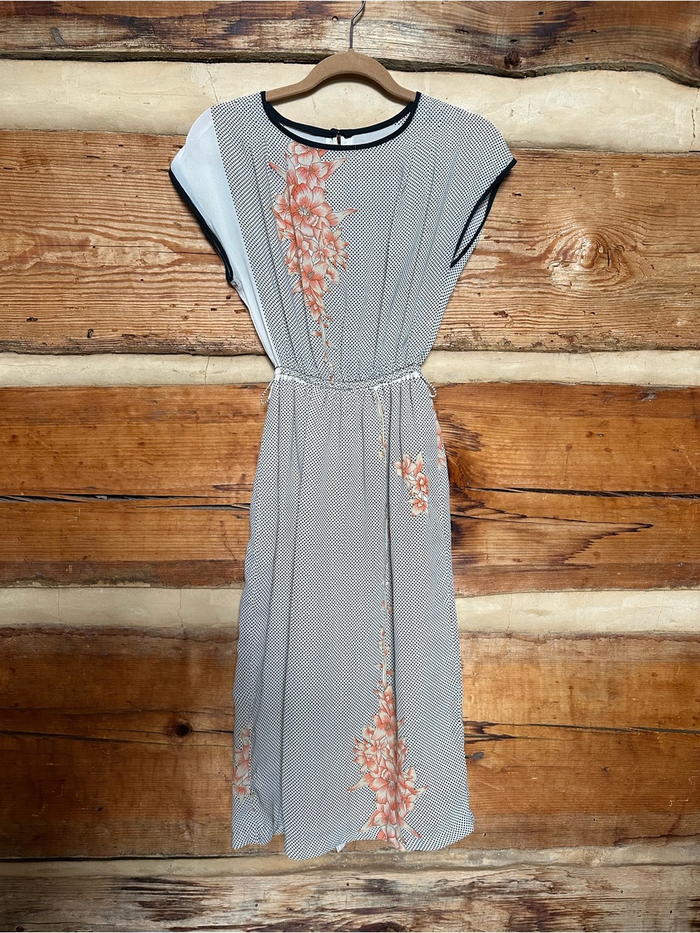 Casual Floral Print Black & White Midi Dress